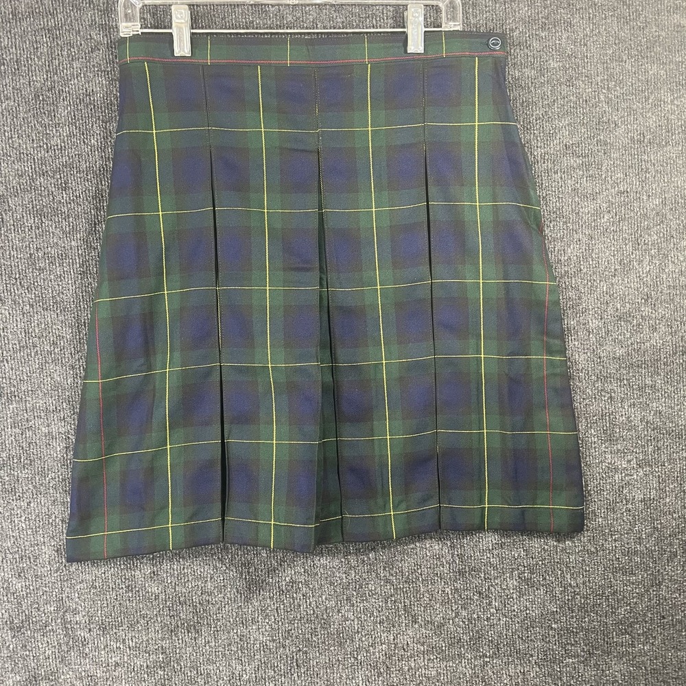 Lands' End School Uniform Women's 8 Plaid Box Pleat Skirt Hunter Navy Green